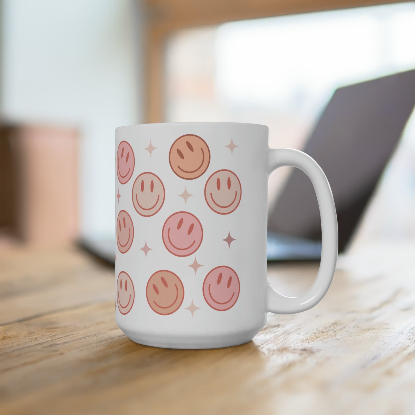 Taza de cara feliz, taza de café sonriente, taza de cara sonriente, taza de cara sonriente retro, cara sonriente rosa