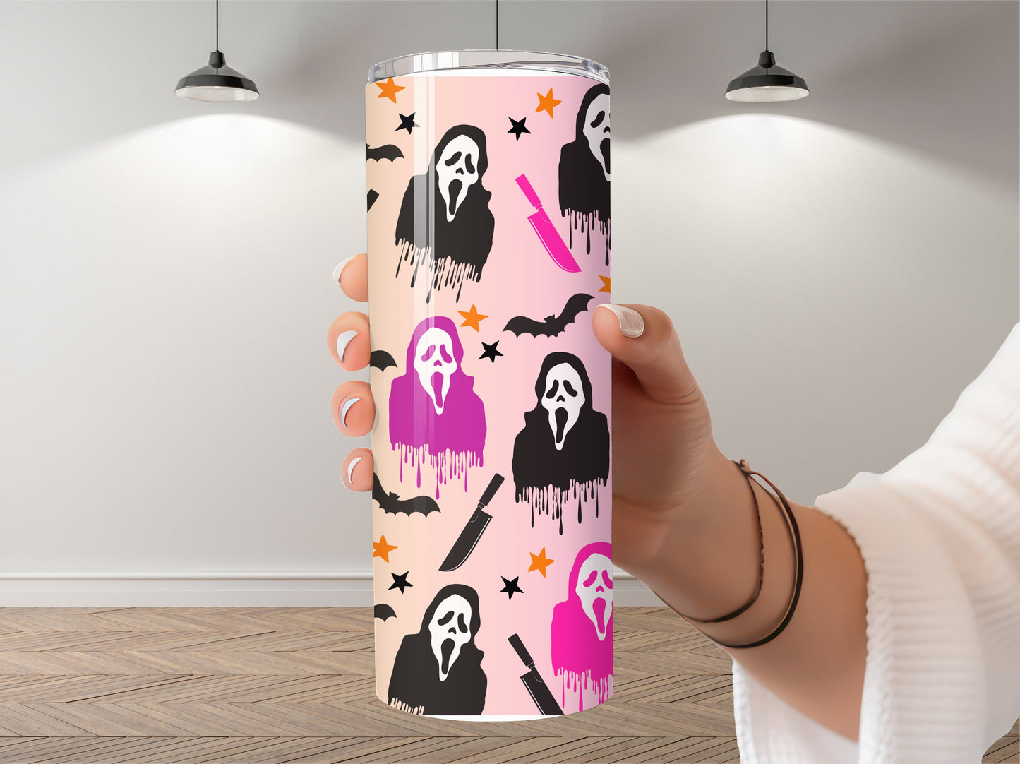 Ghostface 20-ounce Stainless Steel Tumbler with lid and straws, Scream Face, Halloween Ghost Face, IT Movie Tumbler, Trending, Scary Movie.