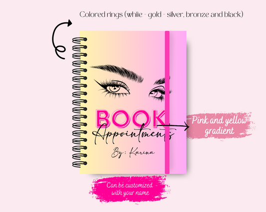Lash Appointment book, Custom Appointment book, Daily Appointment book, Lash Technician Appointment Book, Small Business