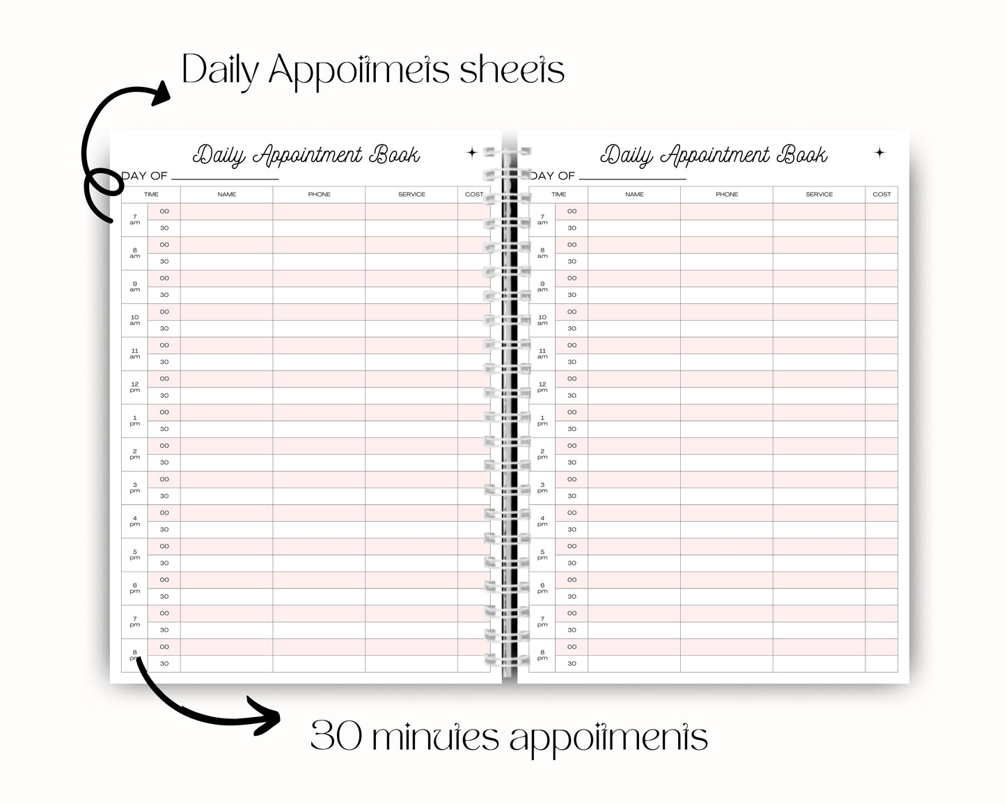 Nail tech appointment book, Custom Appointment book, Daily Appointment book, Nail Technician Appointment Book, Nail Salon Small Business