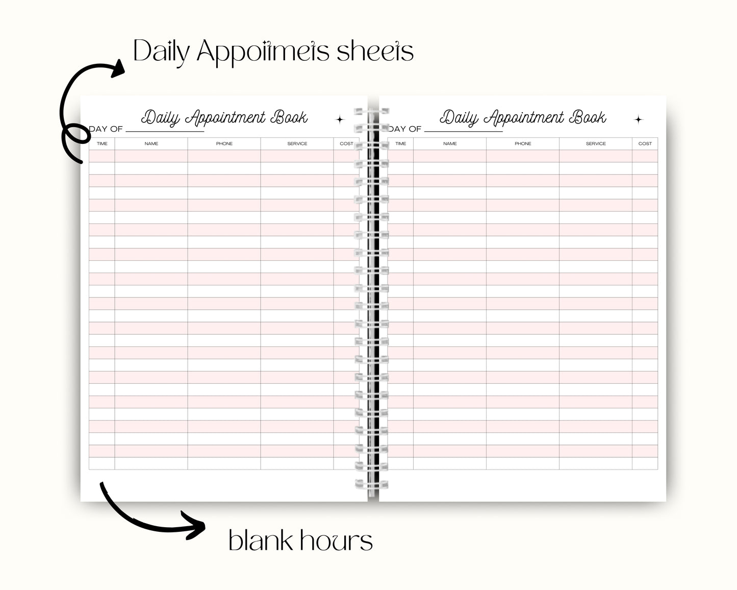 Lash Appointment book, Custom Appointment book, Daily Appointment book, Lash Technician Appointment Book, Small Business