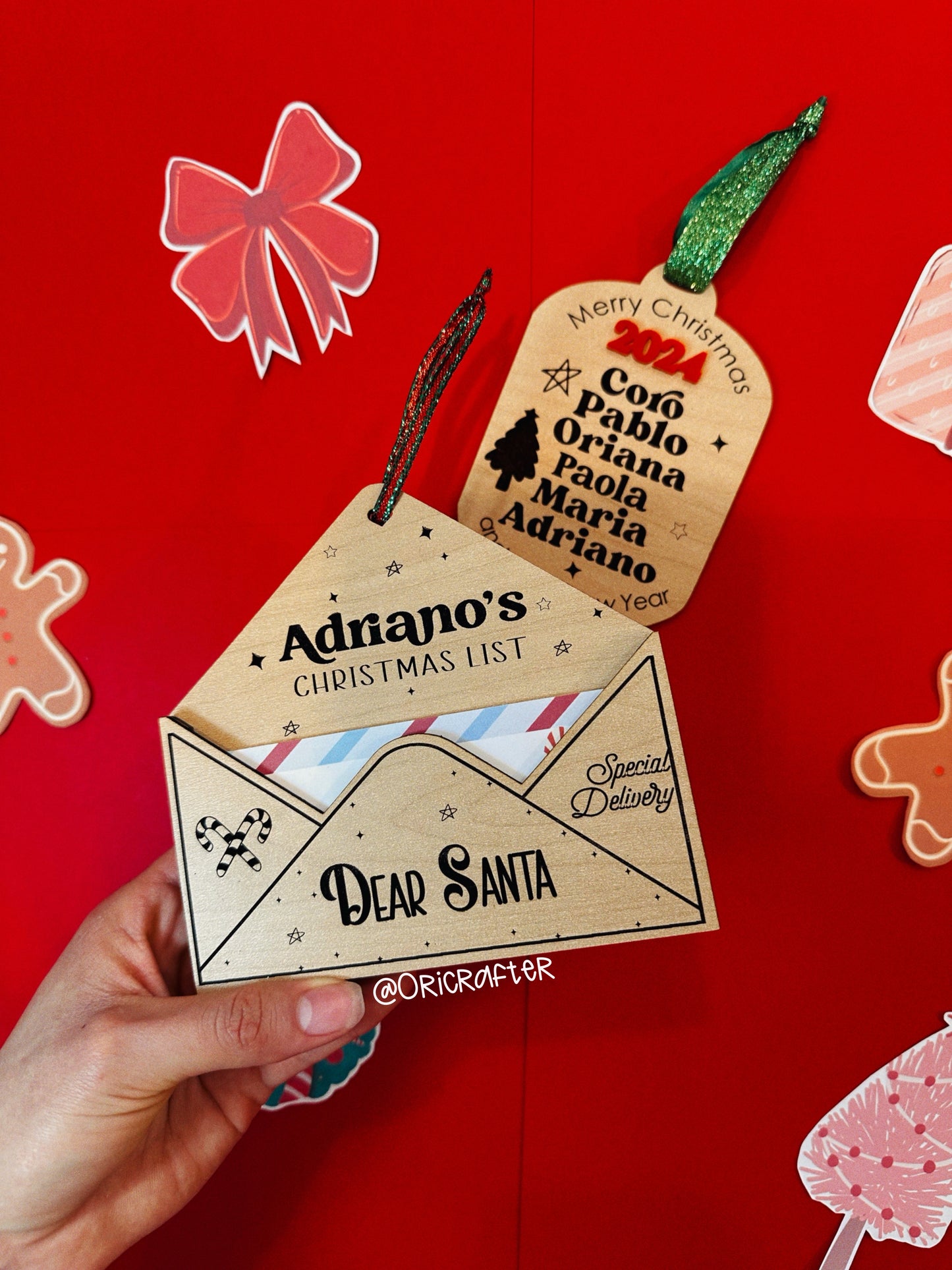 Personalized Wooden Santa Letter Holder, Wooden envelope, Letter to Santa Ornament , Letter to Santa Ornament,
