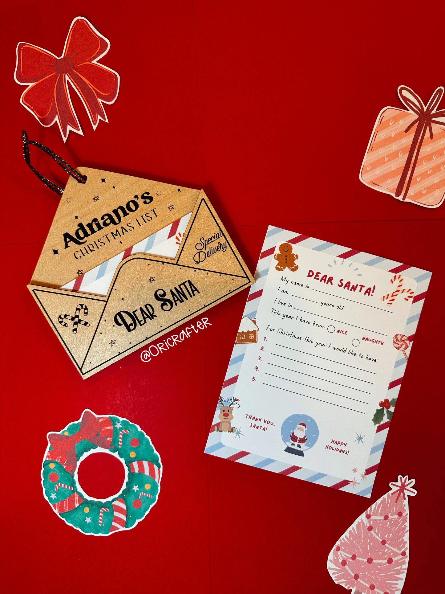 Personalized Wooden Santa Letter Holder, Wooden envelope, Letter to Santa Ornament , Letter to Santa Ornament,
