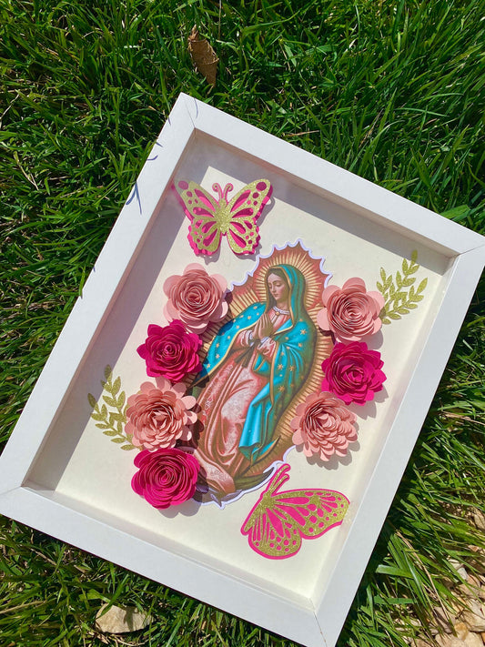 Shadow box Virgen de Guadalupe | rosas eternas| Guadalupana | Virgen de Guadalupe | Virgencita | Flower Shadow Box