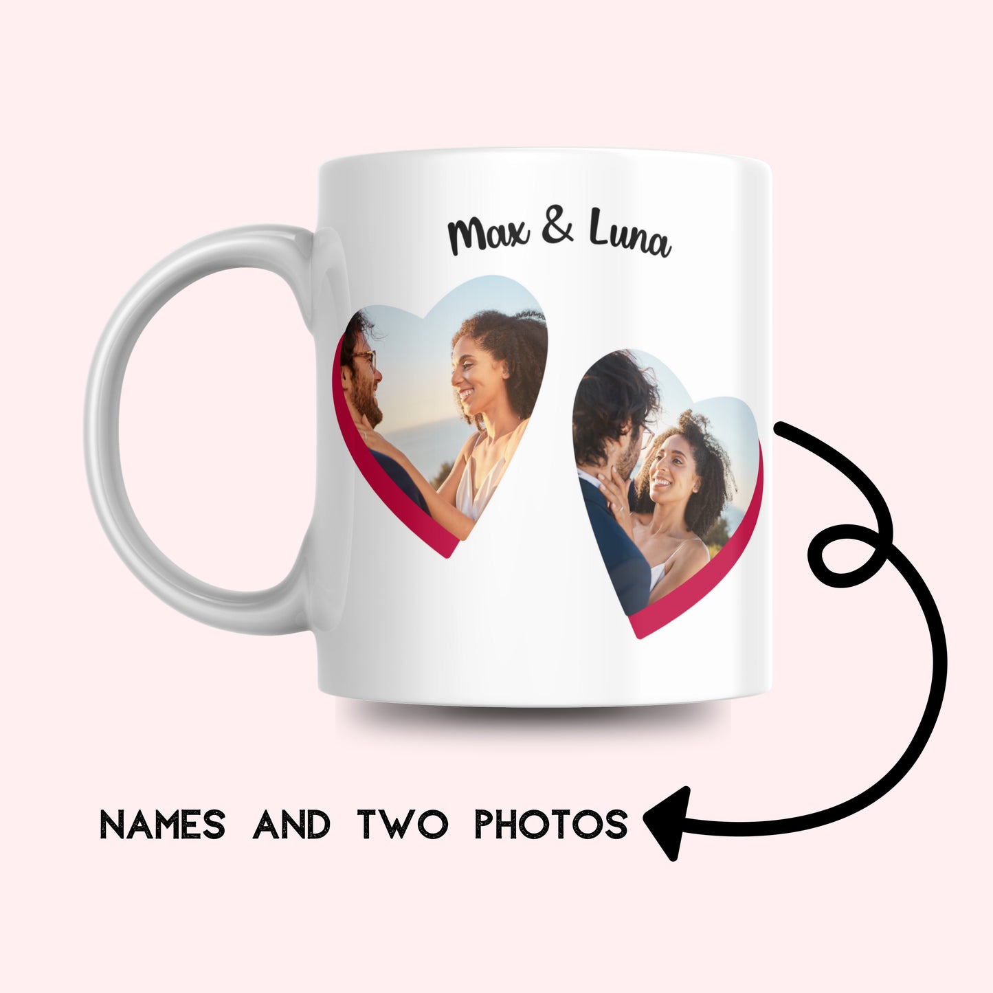 Couples mugs, Valentine's Day mugs, Anniversary mugs, Personalized mugs with name and photo.