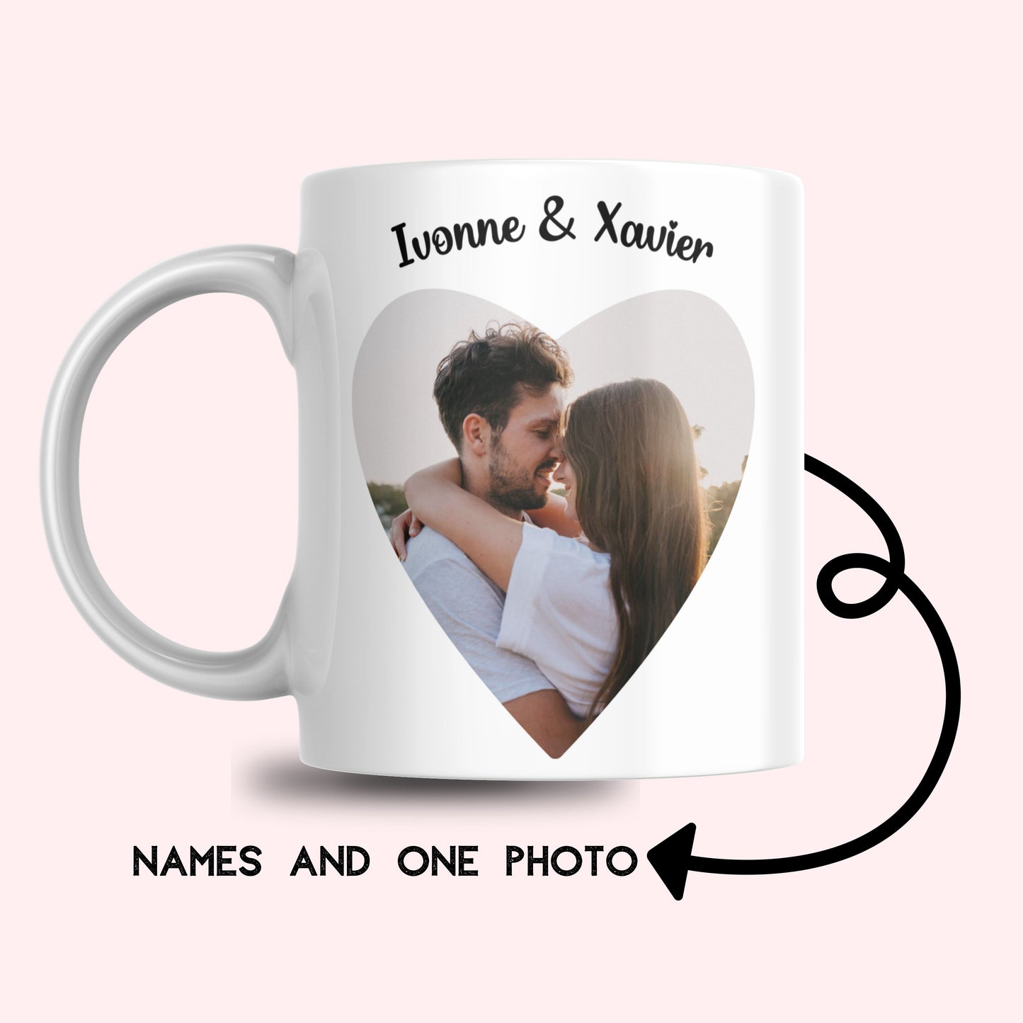 Anniversary mugs, Couples mugs, Valentine's Day mugs, Personalized mugs with name and photo.