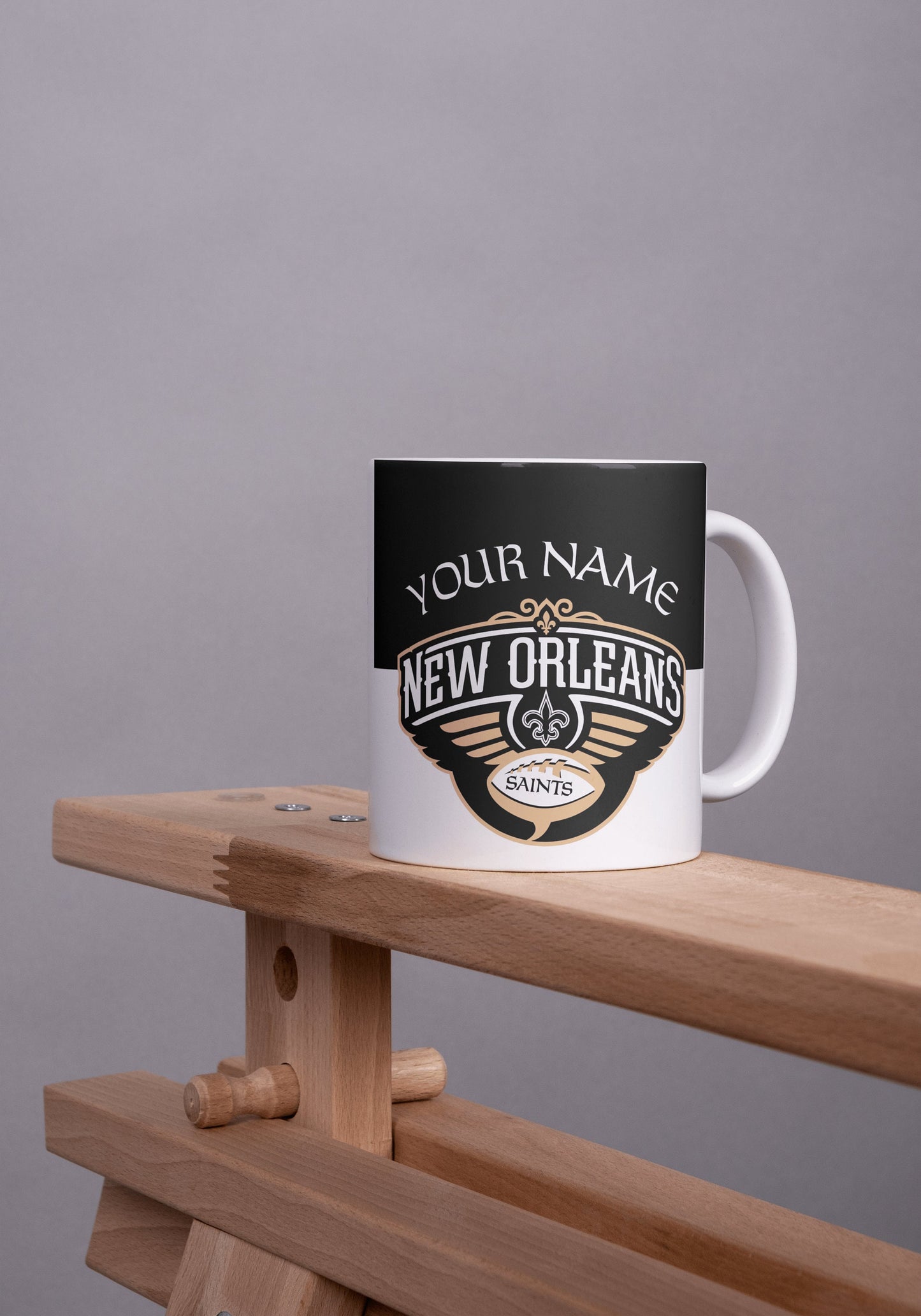 Equipo de la NFL de los New Orleans Saints, taza personalizada de los New Orleans Saints del equipo de la NFL, taza de fútbol personalizada con nombre y número de New Orleans, regalo para los fanáticos de la NFL.