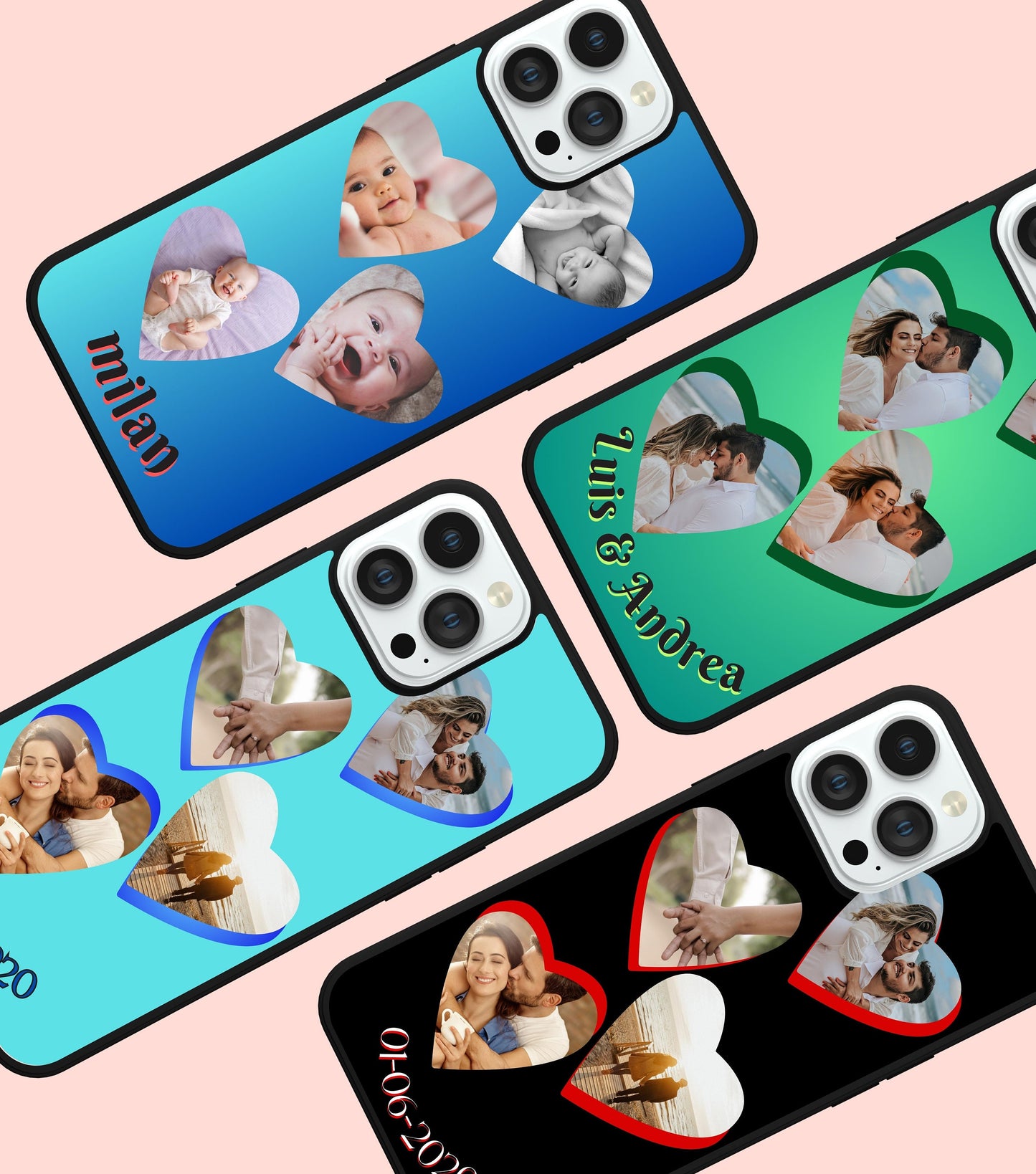 Personalized phone case with heart-shaped photos - Phone Case Custom image - Customizable Phone Case - Custom Phone Case with Pictures
