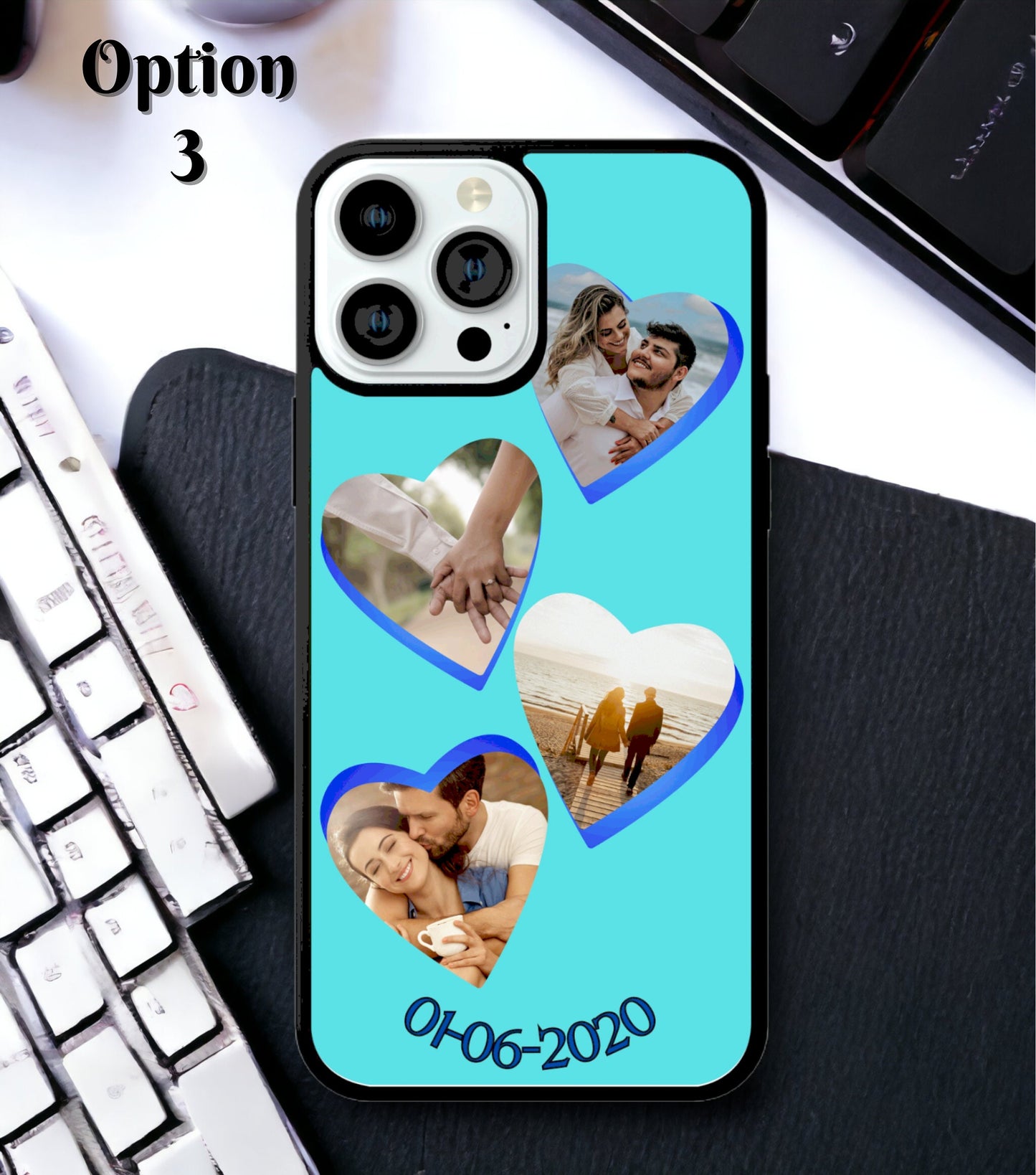 Personalized phone case with heart-shaped photos - Phone Case Custom image - Customizable Phone Case - Custom Phone Case with Pictures
