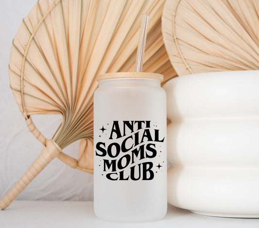 Antisocial Moms Club Libbey Glass, Copa de Mamás, Lata de Cerveza, Lata de Vidrio Antisocial Moms Club, Vida de Mamá, Lata de Café Helado, Vidrio Esmerilado