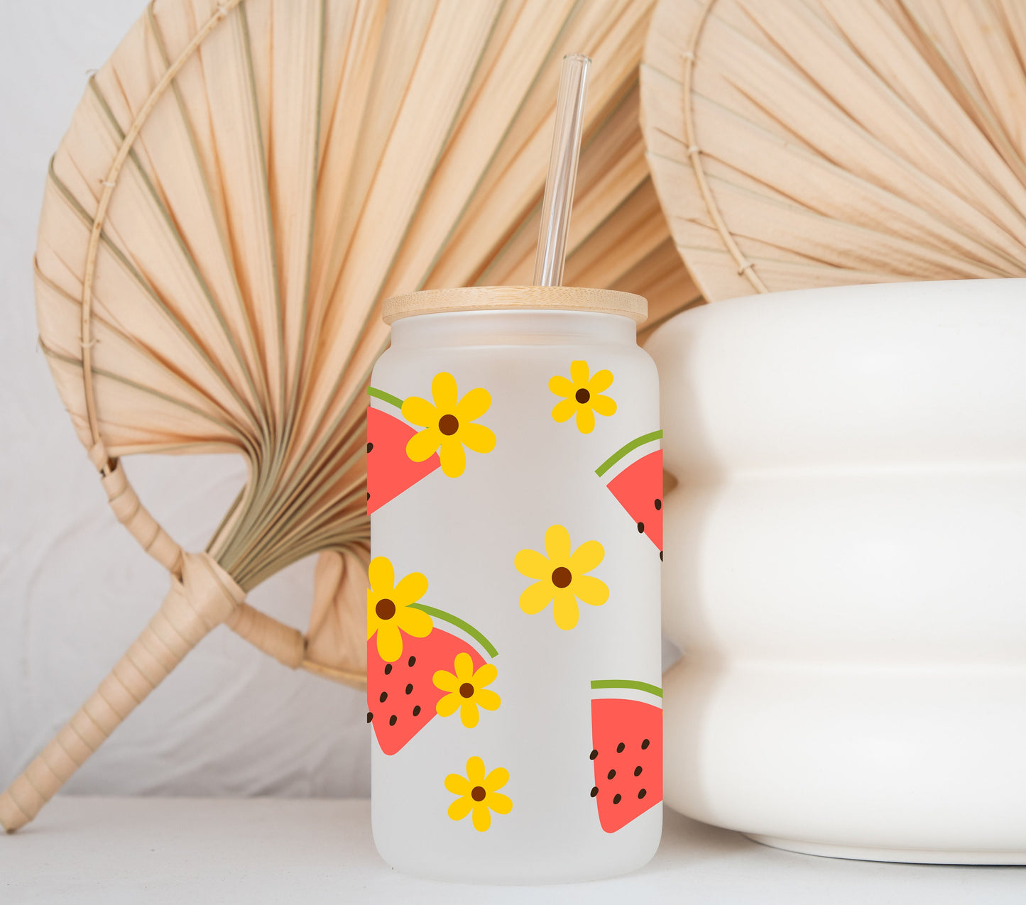 Rebanada de sandía Libbey Glass, Lata de cerveza de sandía y margarita, Copa de verano, Vidrio con patrón de sandía