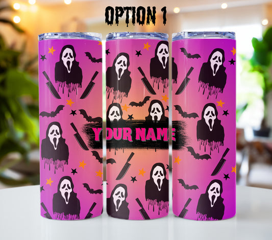 Ghostface 20-ounce Stainless Steel Tumbler with lid and straws, Scream Face, Halloween Ghost Face,  IT Movie Tumbler, Trending, Scary Movie.